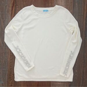 J. McLaughlin Women’s White Long Sleeve Top with Silver Accents Size Medium